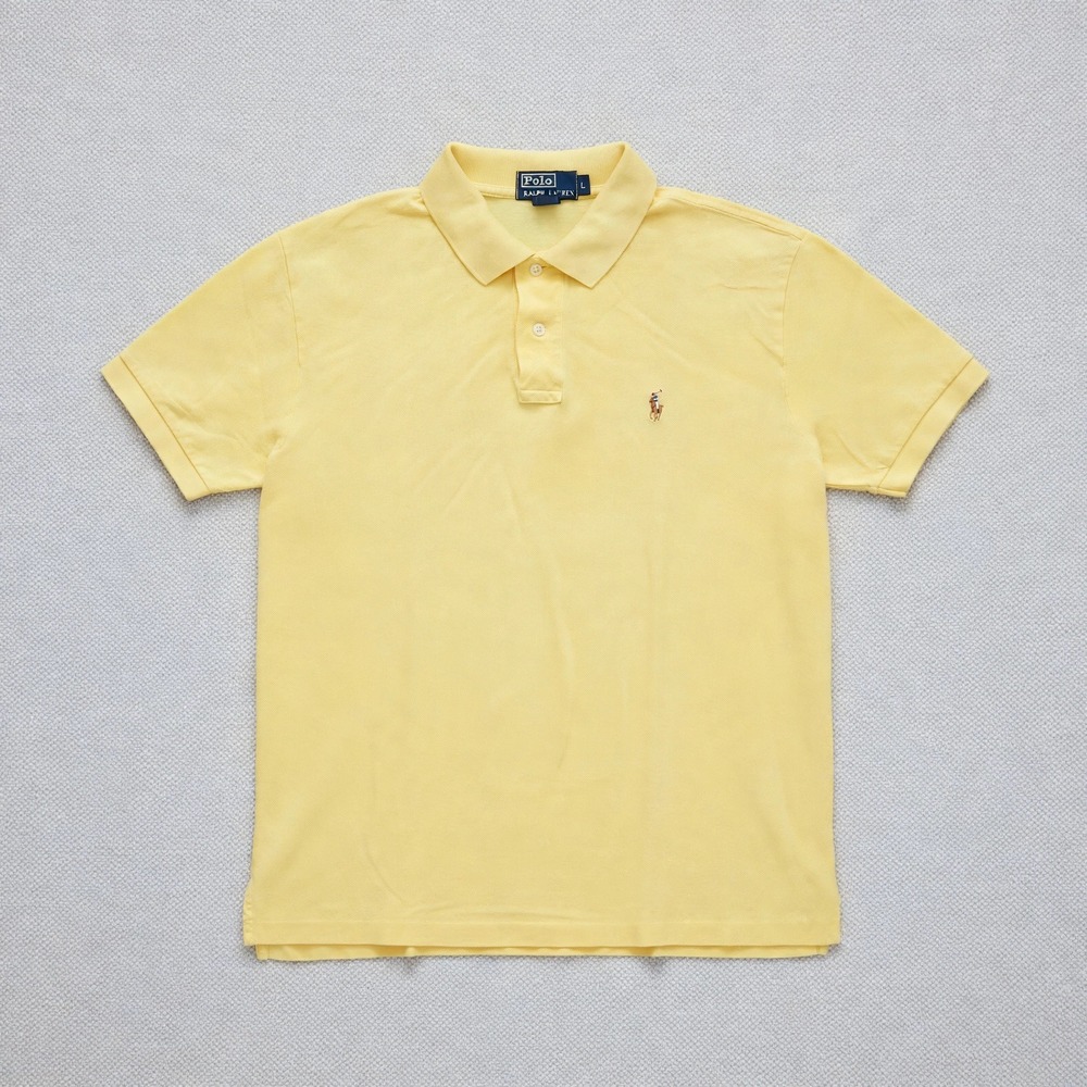 Polo Ralph Lauren Pima Cotton Polo Shirt Mens Large Butter Yellow Multi Pony